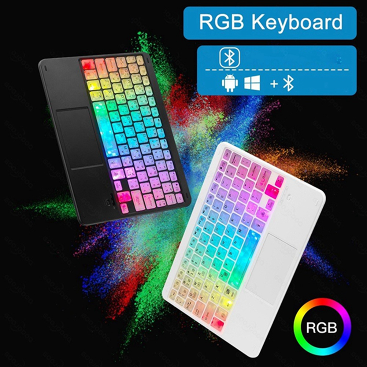 Transparent Colorful Luminous Bluetooth Keyboard 10-Inch Backlit Bluetooth Keyboard Suitable for Tablet Laptops White