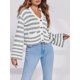 thumbnail image 4 of Jersey tipo cárdigan Saodimallsu a rayas para mujer gris, 4 of 6