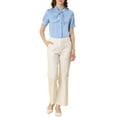 thumbnail image 2 of Allegra K Women's Elegant Satin Tie Neck Blouse Office Short Sleeve Button Down Shirt, 2 of 6