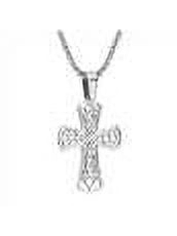 Stainless Steel Celtic Cross Necklace for Men, Grooved Pattern Cross Necklace for Boys, Religious Crucifix Cross Pendant for Men & Guys, Silver, 18 Inches Box Chain