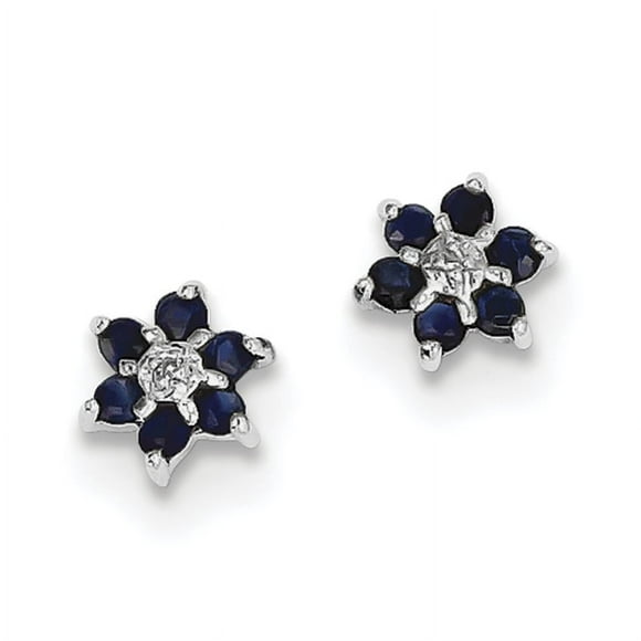 Sterling Silver Rhodium Sapphire & Diamond Post Earrings QDX306