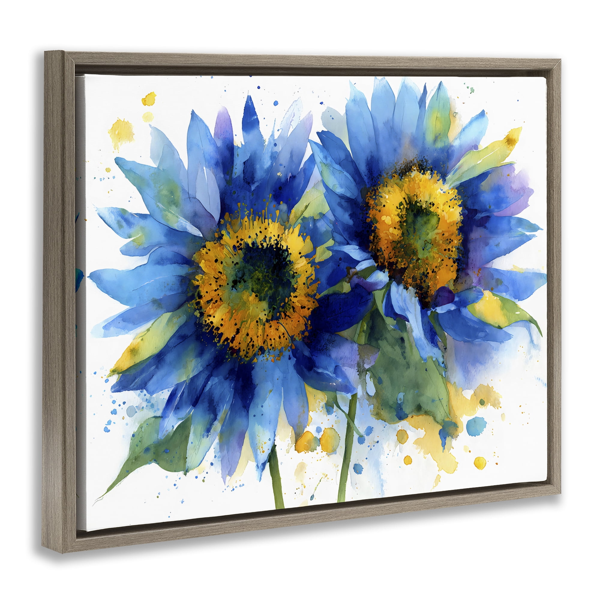 Stupell Industries Blue Sunflowers Bouquet Brown Framed Floater Canvas Wall Art, design by Franklyn Gregory