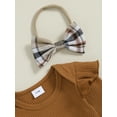 thumbnail image 5 of Baby Girl Christmas Clothes Plaid Outfits Rib Long Sleeve Rompers Overall Skirts Dress Headband 3Pcs Cute Clothes Set, 5 of 8
