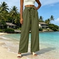 thumbnail image 4 of cocolona Womens Summer Casual Linen Pants Elastic Waist Drawstring Wide Leg Vacation Beach Pants with Pockets, 4 of 5