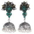 thumbnail image 2 of Efulgenz Boho Vintage Antique Ethnic Gypsy Tribal Indian Oxidized Silver Pearl Floral Jhumka Dangle Earrings Jewelry, 2 of 3
