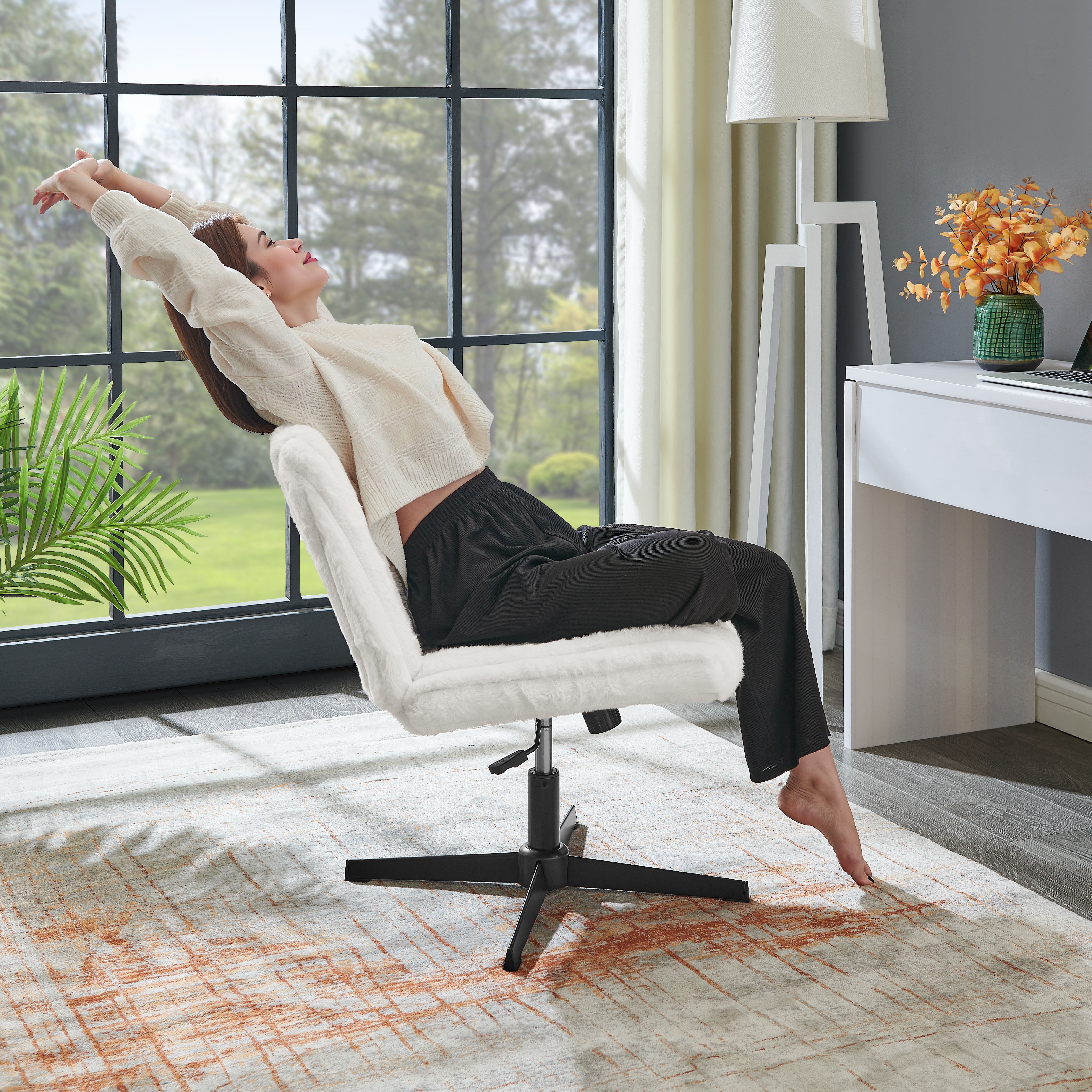CQSXDA Wide Seat Adjustable Swivel Criss Cross Chair, for Office and Vanity Use, Ergonomic Design