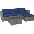 thumbnail image 5 of Patiorama 5-Piece Patio Furniture Set, Outdoor Sectional Conversation Set, All-Weather Dark Grey PE Wicker with Navy Blue Cushions, Outdoor Backyard Porch Garden Poolside Balcony, 5 of 8