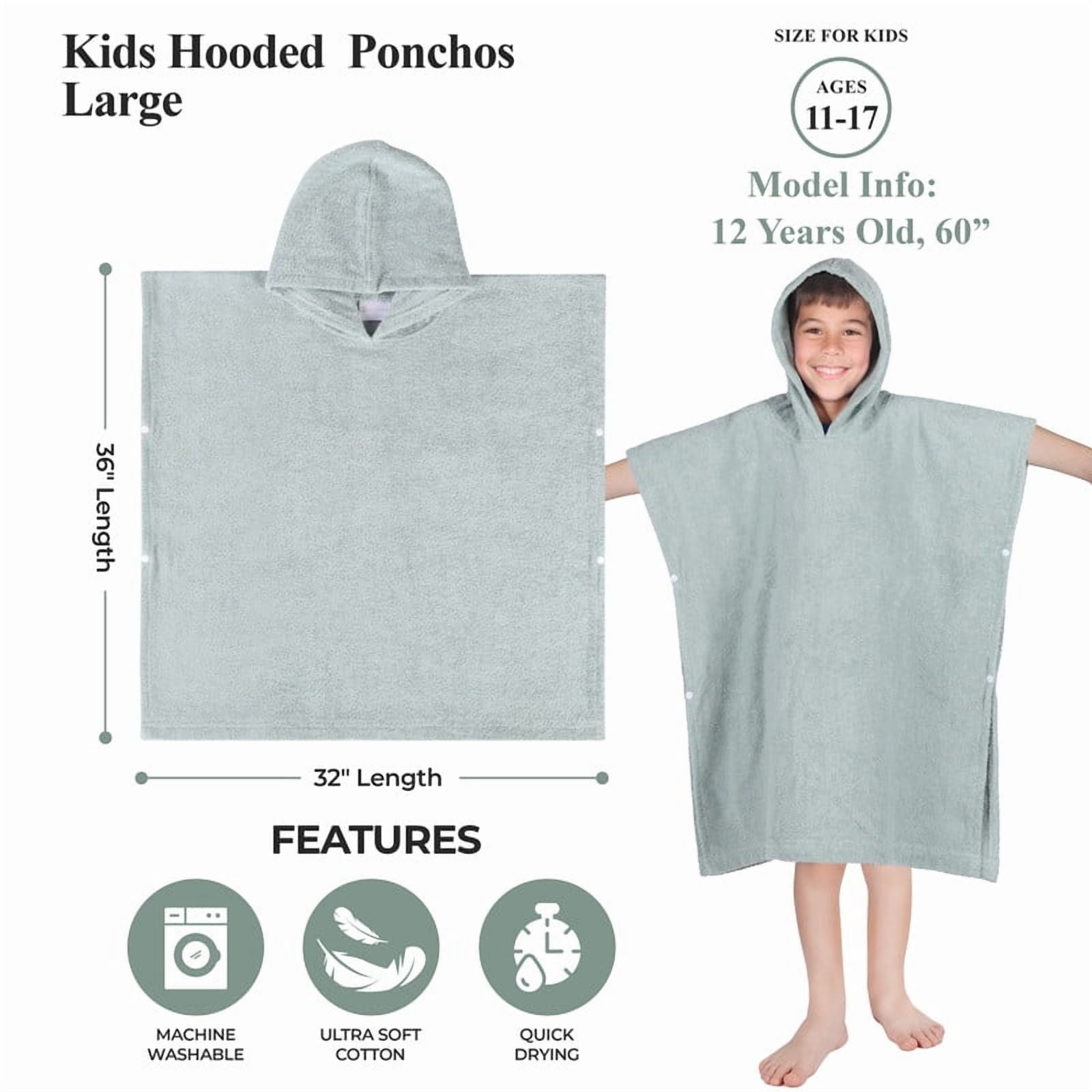Superior Lyron Kids Cotton Terry Medium Weight Hooded Poncho Bath Towel, Large, Sage
