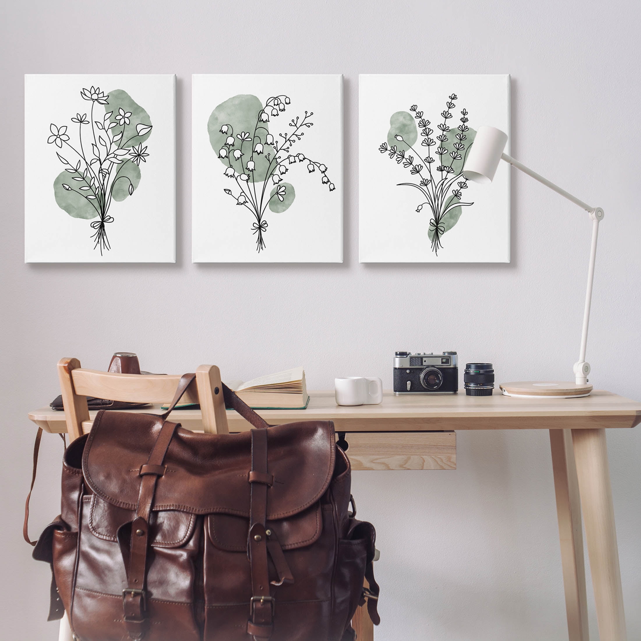 Stupell Industries Boho Flower Herb Bunches Graphic Art Gallery Wrapped Canvas Print Wall Art, Set of 3, Design by JJ Design House LLC
