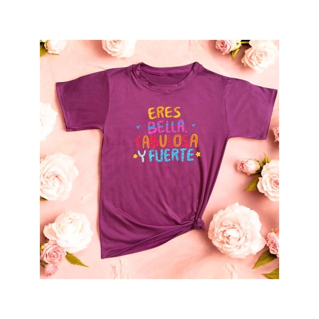 Playera Blusa Mujer con Frase Positiva Eres Bella Fabulosa y Fuerte Moda Casual Inspiradora Color Rosa Dorado Talla Grande Marca Emil SaEs