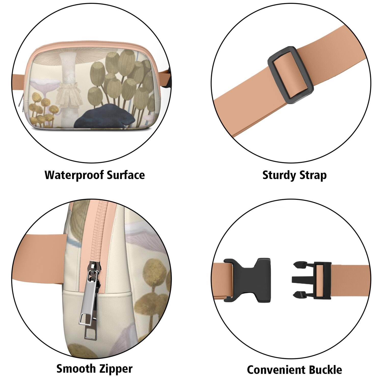 Waist Bag for Sports Enthusiasts Commuters Fashionable Waterproof Fanny Pack with Adjustable Strap for Outdoors Workout Traveling Mushroom Sporty Waist Pack