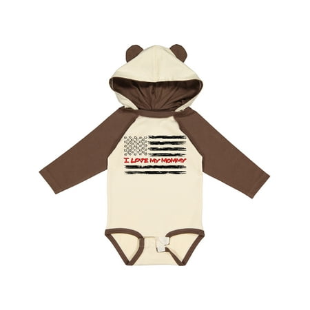 

Inktastic I Love My Mommy- FireFighter and Distressed Flag Gift Baby Boy or Baby Girl Long Sleeve Bodysuit