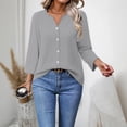 thumbnail image 4 of ManxiVoo Boho Button Down Shirts for Women V Neck 3/4 Sleeve Tops Loose Fit Vacation Wear Spring Summer Beach Cover Up Casual Chic Outfit XL Size Green, 4 of 8