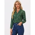 thumbnail image 2 of Unique Bargains Women's Stand Collar Metallic Dots Stars Blouse Top XL Green-Floral, 2 of 4