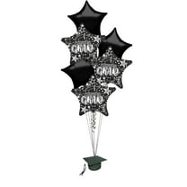 PMU Graduation Bouquet with (3) 18 Inch Congrats Grad Star & (3) 22 Inch Solid Star Shape Black Mylar Balloons Pkg/6
