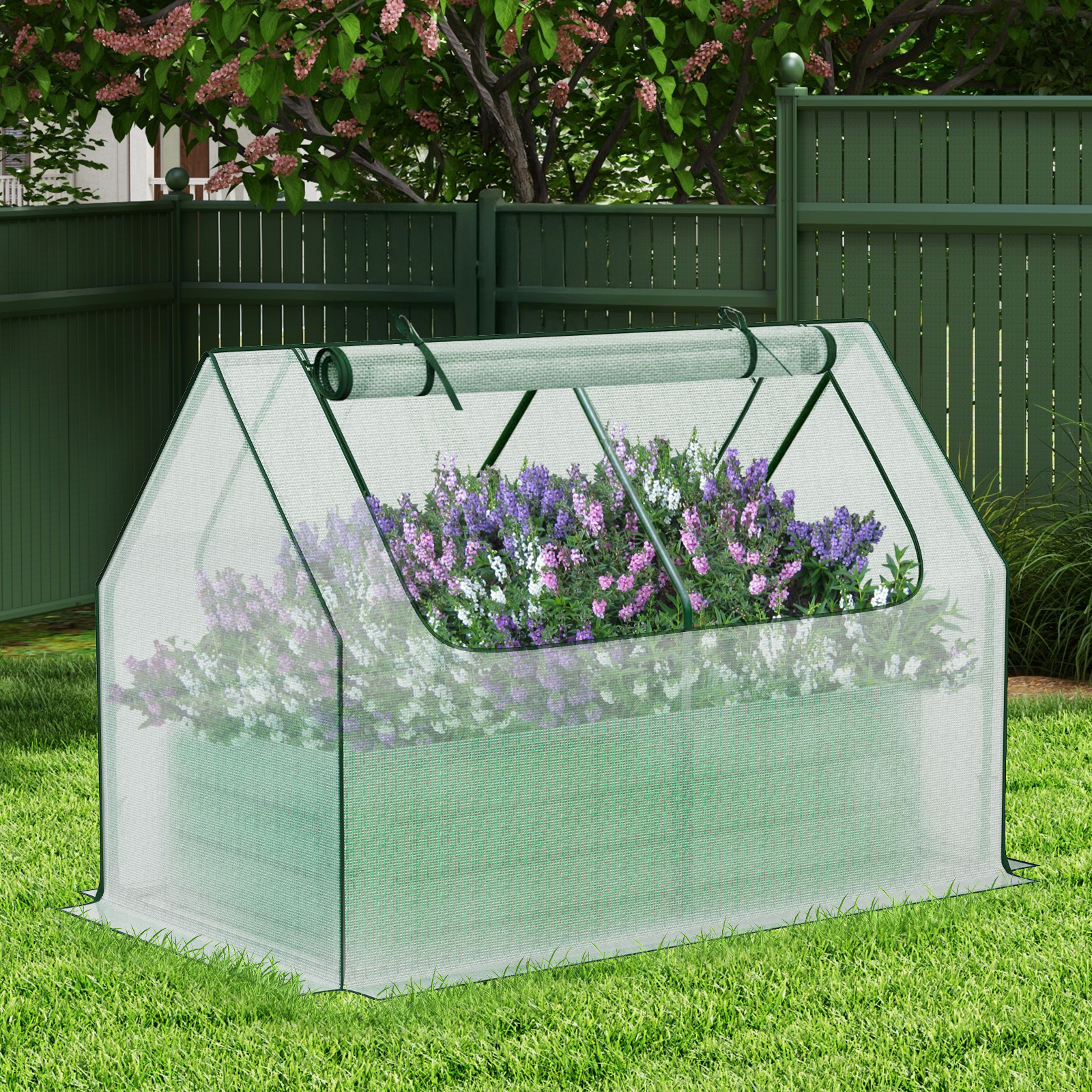 BPS Raised Garden Bed Set, 4x2x1 FT Metal Bottomless Flower Bed with PE Cover for Outdoor Planting, White
