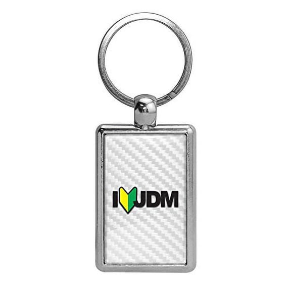 JDM I-Love-JDM White Carbon Fiber Backing Brush Rectangle Metal Key Chain