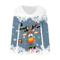 thumbnail image 4 of IWRICH Christmas Reindeer Printed Tshirts for Women Casual V-Neck Long Sleeve Casual T-Shirts 2025 Fall Trendy Tees Blue XXL, 4 of 4