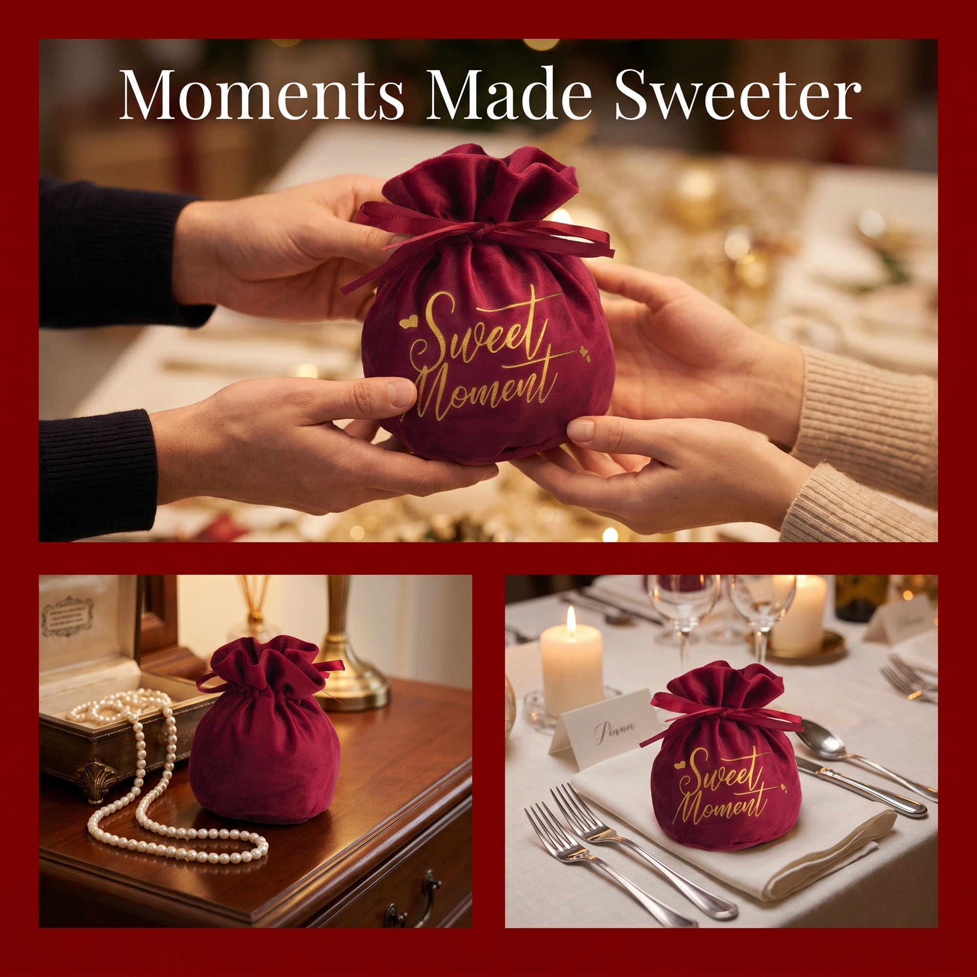 Unique Bargains 6Pcs Velvet Gift Drawstring Bags Set Red 5.9" x 5.1"