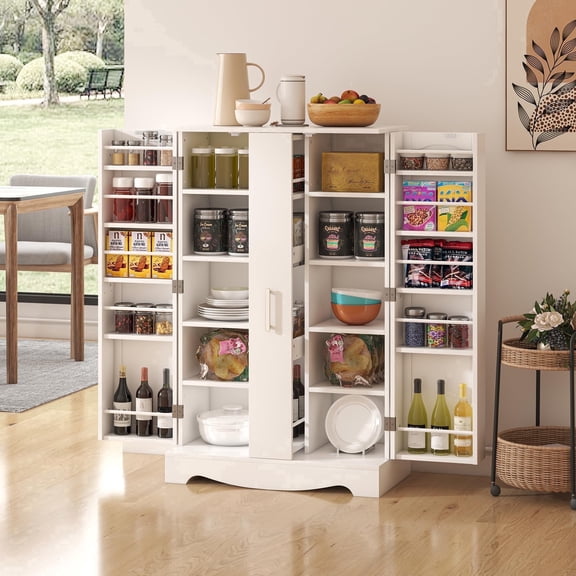 Casendy 47" Kitchen Pantry Cabinet with Drawer, Storage Cabinet with Adjustable Shelves, White Buffet Cupboards Sideboard for Home Office Use, White