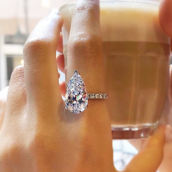 Womens Micro Zircon Drop Shaped Ring For Wedding Engagement Jewelry Fashion Anniversary Promise Jewelry For Me