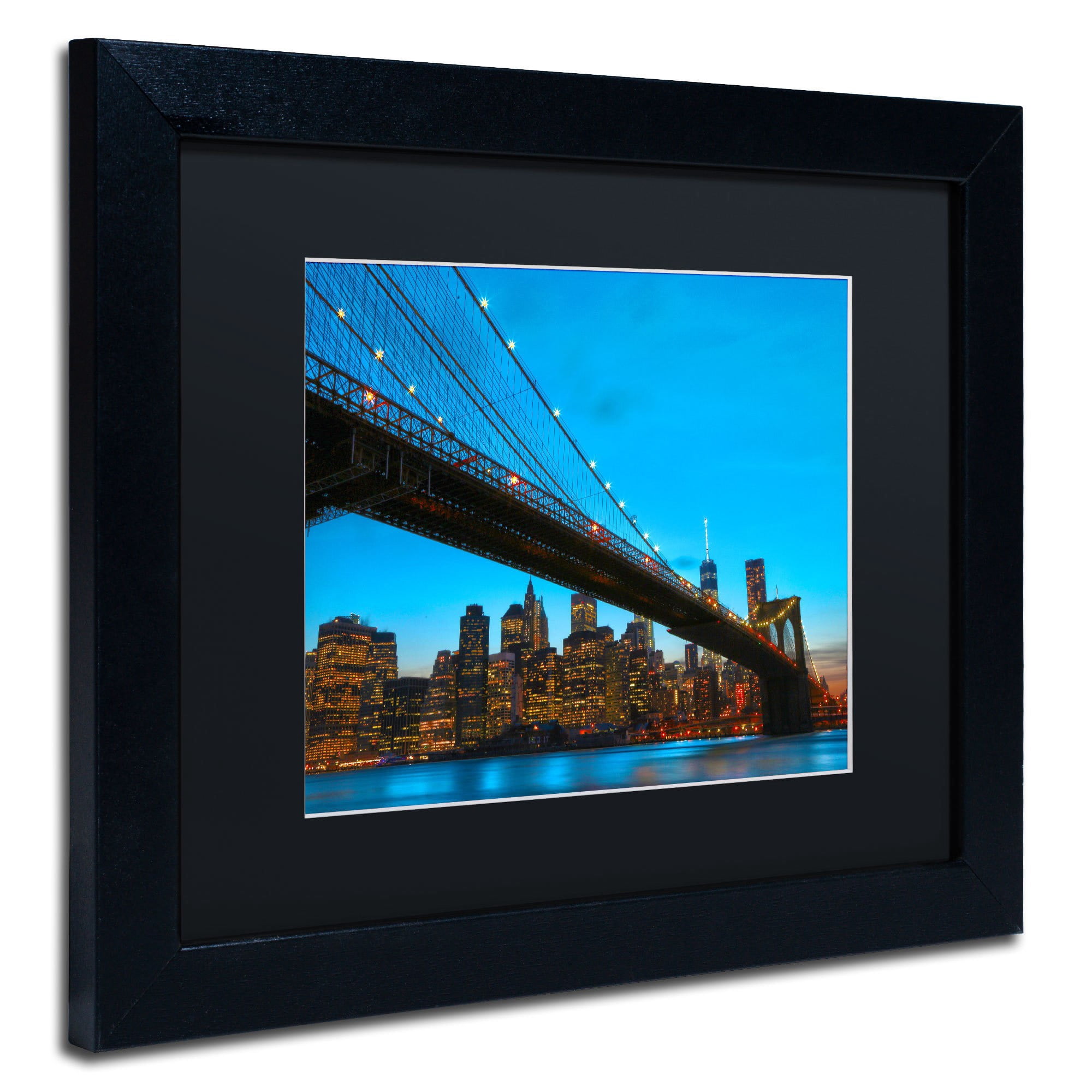Trademark Fine Art "Brooklyn Bridge 1" Canvas Art by CATeyes, Black Matte, Black Frame
