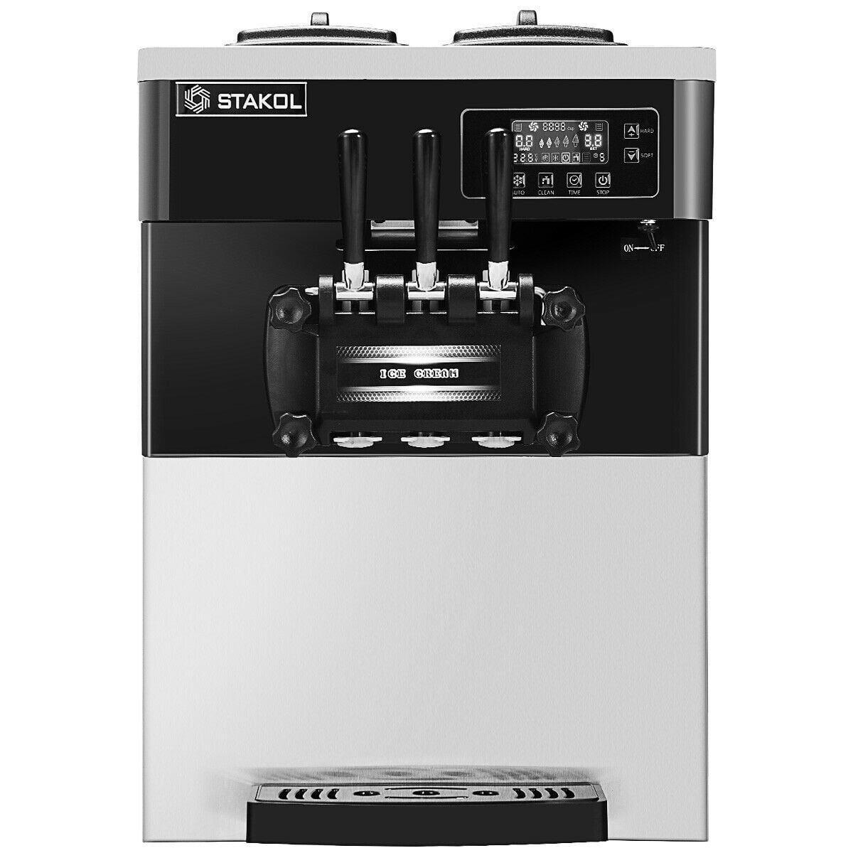 STAKOL 2200W Commercial 3 Flavor Ice Cream Machine Stainless Steel 20-28L/H LCD Display