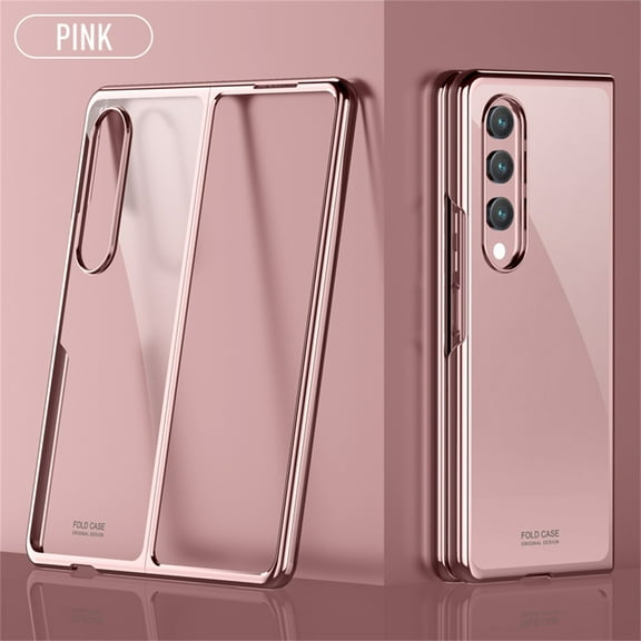 SaniMore for Samsung Galaxy Z Fold 4 Electroplating Folding Case, Rugged PC High Transparent [Not Yellowing Technology] Full Body Protective Case for Samsung Z Fold 4 Women Men, Rosegold