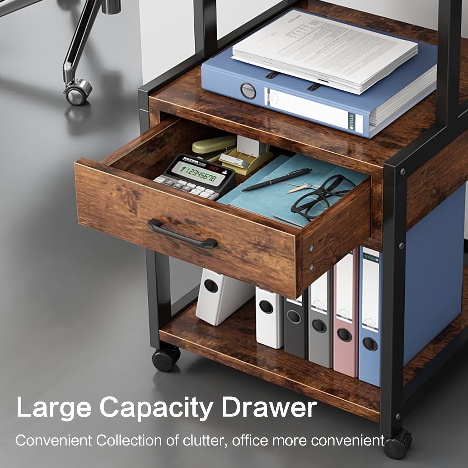 ALISENED 3-Tier Mobile Printer Stand with Storage Rolling Floor-Standing Deskside Shredder Storage Shelf Rack for Home Office,Study,Living Room