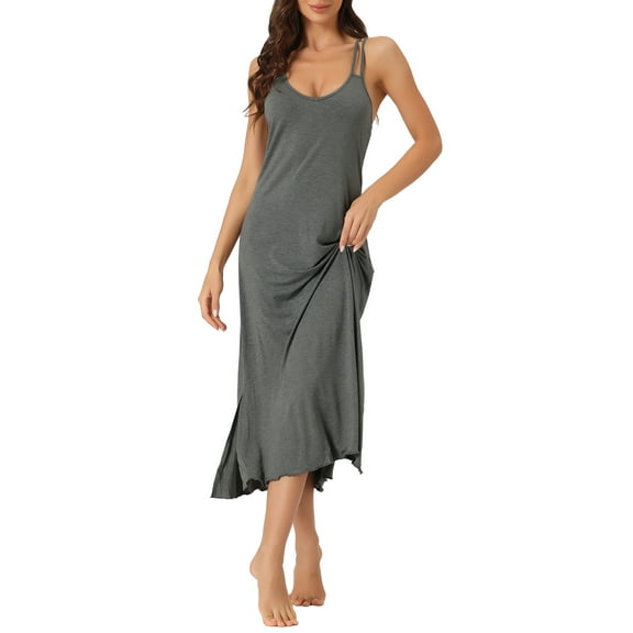INSPIRE CHIC Women's Pajama Dress Slip Round Neck Cross Back Camisole Long Nightgowns XS Gray