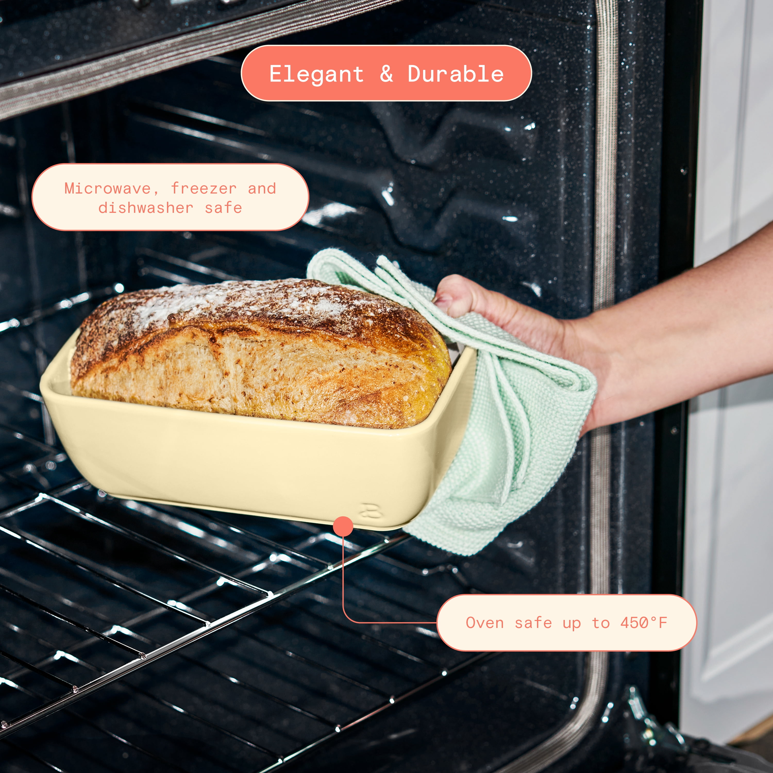 Beautiful 8.75”x 4.75” Stoneware Loaf Pan, Buttercream by Drew Barrymore