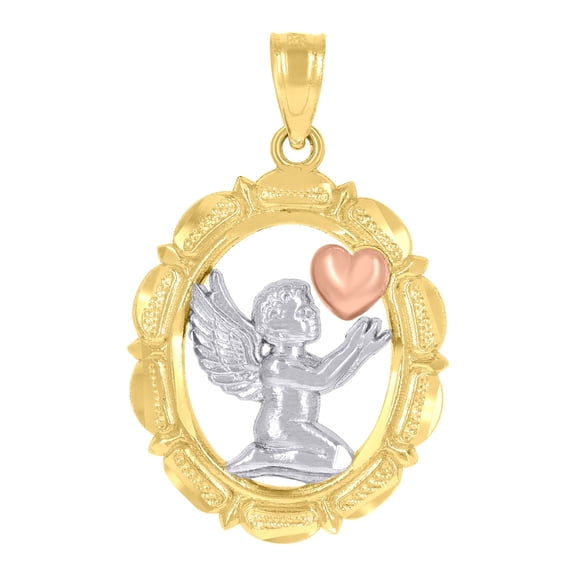 14k 14kt Gold Womens Tri-Color Heart Flower Ht:32.1mm Pendant Charm
