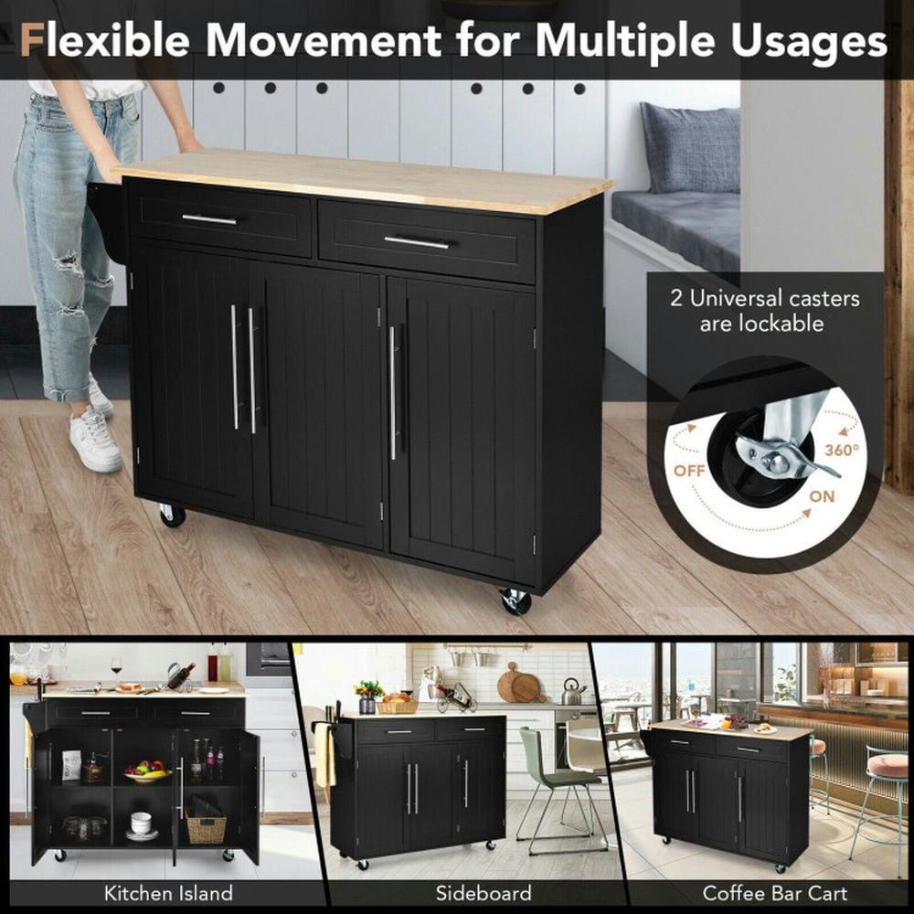 Finihen Rolling Storage Cabinet Cart, Kitchen Island Cart, Kitchen Island Trolley Wood Top Rolling Storage Cabinet Cart with Knife Block, for Kitchen, Dining Room, Black Finihen Rolling Storage Cabinet Cart, Kitchen Island Cart, Kitchen Island Trolley Wood Top Rolling Storage Cabinet Cart with Knife Block, for Kitchen, Dining Room, Black