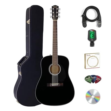 Fender CD-60S Solid Top Dreadnought Acoustic Guitar - Black w/ Hard Case