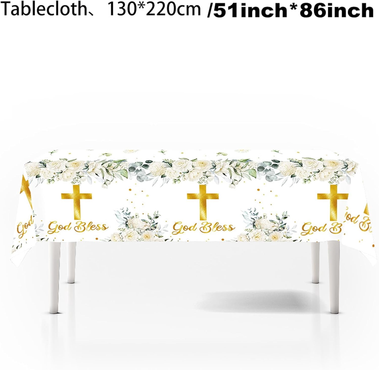 161 Pcs God Bless Tableware Set, Baptism First Holy Communion Party Decorations Supplies for Newborn Baby Shower, Baptism Church Cross White Floral, Serves 20 Guests