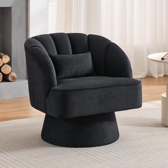 Mid-Century Swivel Barrel Accent Chair Velvet Upholstered 360 Swivel Plush Padding for Living Room Bedroom Black