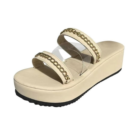 

CBGELRT Womens Sandals Beige Womens Low Heel Sandals Size 8 Ladies Fashion Summer Transparent Chain Decorative Wedge Heel Thick Sole Sandals for Women