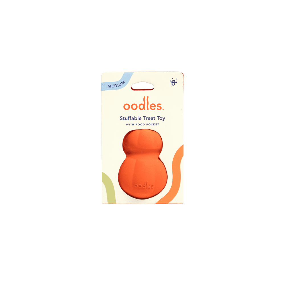 Oodles Durable Rubber Orange Fillable Interactive Dog Treater, Medium