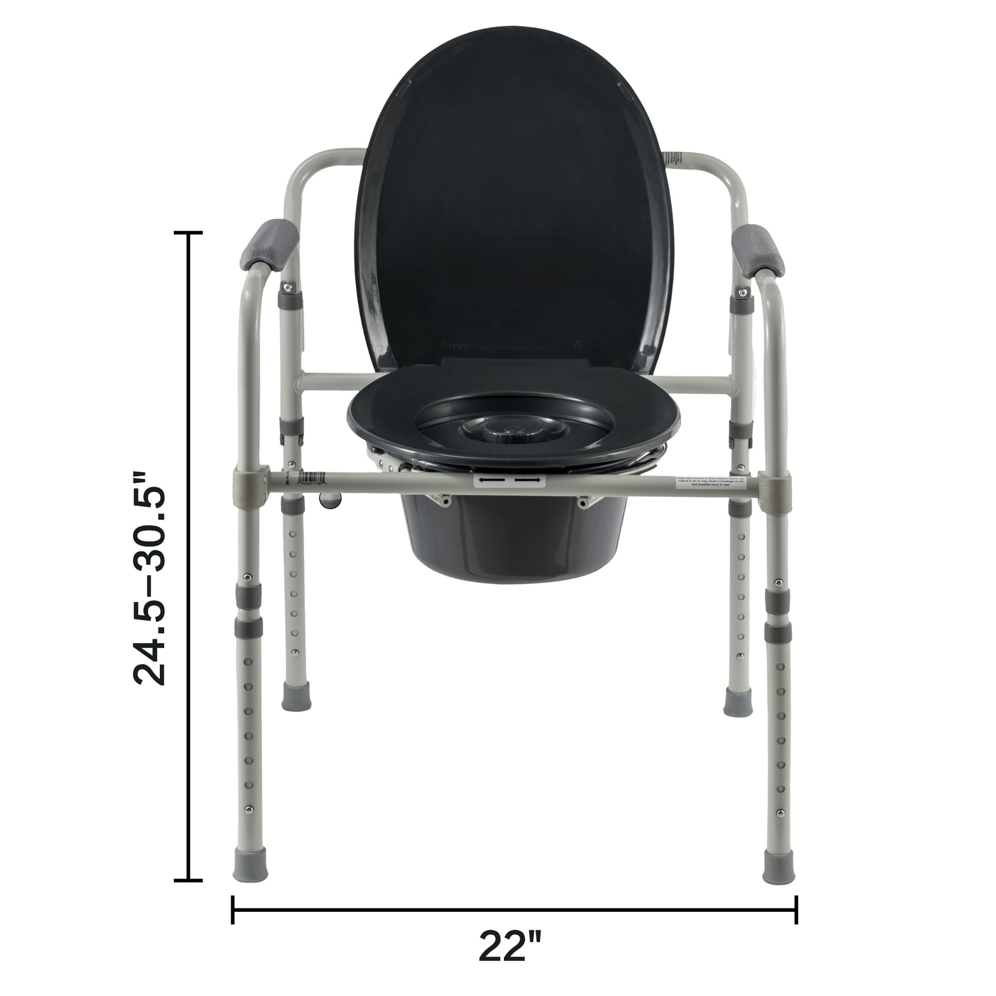 Equate Steel Foldable 3-in-1 Bedside Commode Toilet, Gray – 400 lb Weight Capacity
