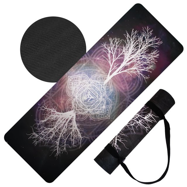 Vegan Suede Yoga Mat Tree of Life/Root Chakra Design, Extra Thick /(mm), SweatGrip Surface Perfect for Yoga, Hot Yoga, Pilates & Sweaty Workouts Free Strap Included