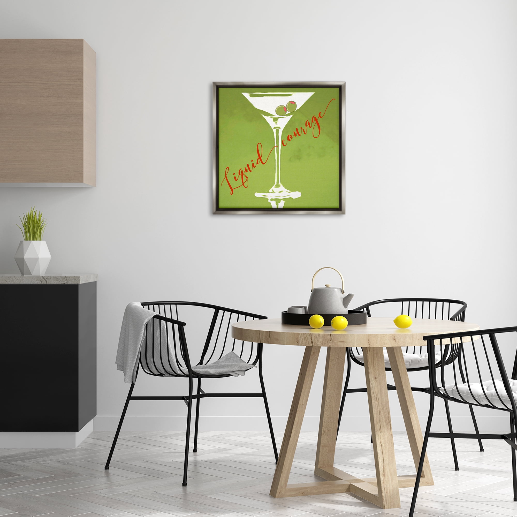 Stupell Industries Liquid Courage Sassy Martini Food & Beverage Painting Gray Floater Framed Canvas Art Print Wall Art, 25 x 25