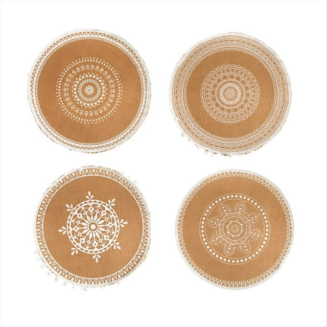 4 Alfombrillas de Comedor Redondas de Estilo Bohemio, Aislantes del y A Prueba de Quemaduras, con un Diámetro de 38 Cm, Antideslizante, Color