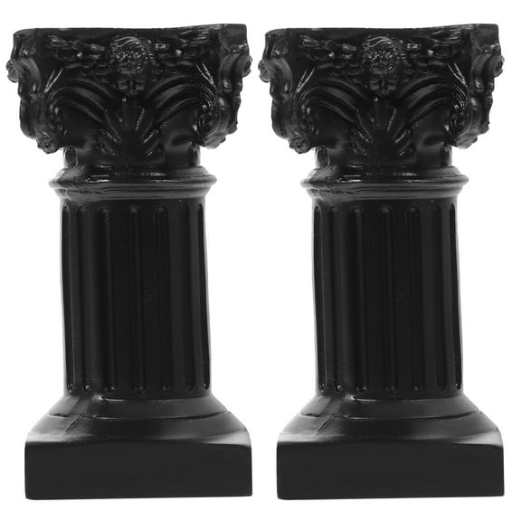 MEIBUTYUP 2Pcs Black Resin Roman Pillar Candle Holders Decorative Tabletop Home Decor