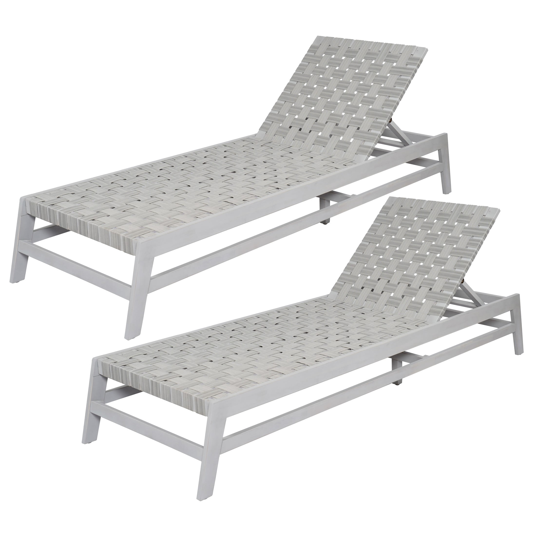 Christopher Knight Home Outdoor Wood Chaise Lounge Chair, Adjustable 4-Position Recliner with Rope Seat, Light Gray, Set of 2