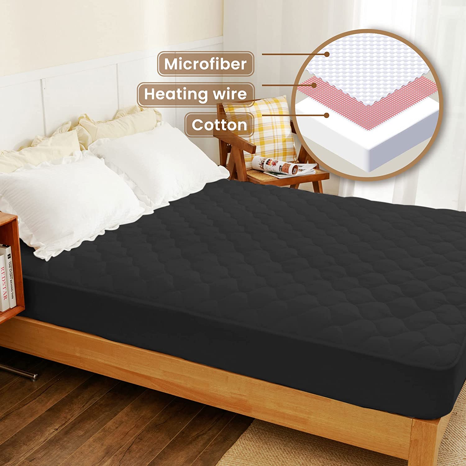 Heated Mattress Pad King Size Electric Mattress Pads Black Electric Bed  Warmer Fit up to 21 with 11 Heat Settings Single Controller 9 Hours Auto  Shut Off - Walmart.com