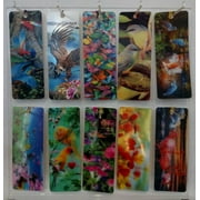 3 D Realistic Lenticular Bookmarks with Tassel Birds and Flowers 10 Pack