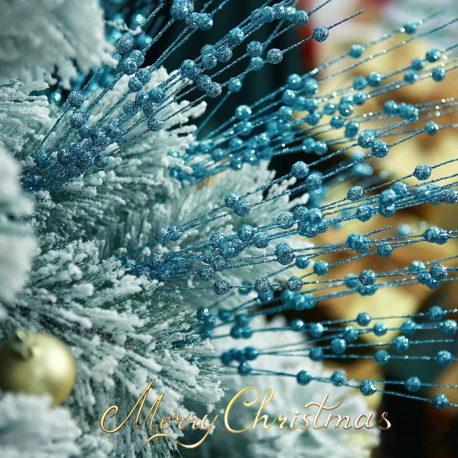 10 Pack Artificial Christmas Glitter Berry Stems, Christmas Tree Picks 17in Glittery Twigs Branches Decorative Bead Sticks for Christmas Tree Decorations Wreath Vase Holiday Decor (Lake blue)