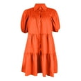 thumbnail image 5 of SMihono Women's Summer Puff Sleeve Ruffle Tiered Shirt Collar A-Line Swing Mini Dress Tunic Dresses Orange 14, 5 of 8