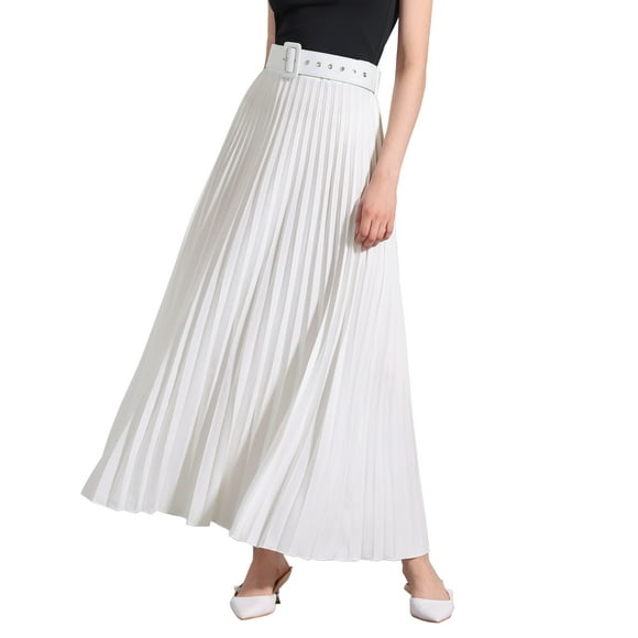Falda Maxi A-Line Plisada de Cintura Alta con Cinturón para Mujeres INSPIRE CHIC 3XL Blanca