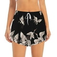 thumbnail image 3 of Uemuo Japanese White Crane Pattern Women's Athletic Shorts High Waisted Running Shorts with Liner Pockets Gym Elastic Workout Shorts-Large, 3 of 9